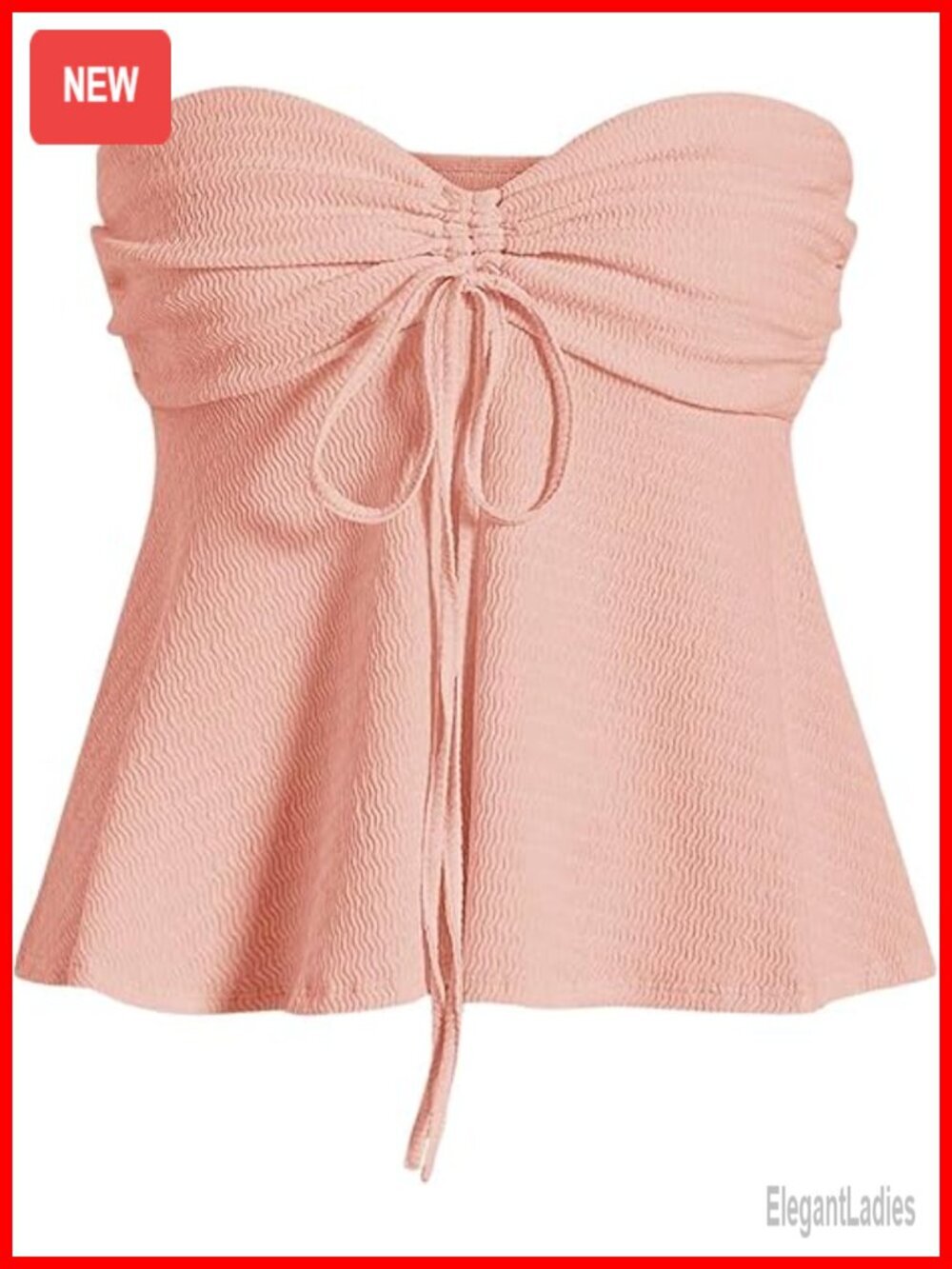 Strapless Ruched Tube Top with Knot Front and Flared Hem, Sleeveless Y2K Summer